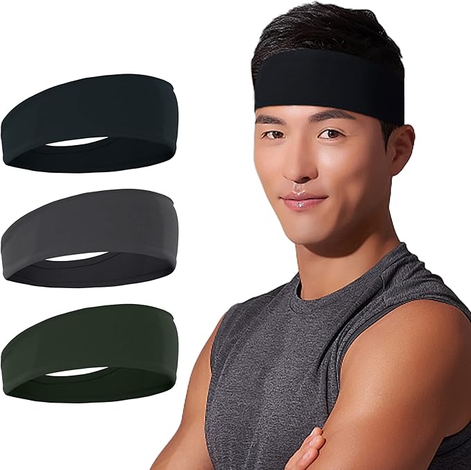 男式头带 3 件装/4 件装男式运动头带,跑步网球瑜伽篮球 - 弹性防滑